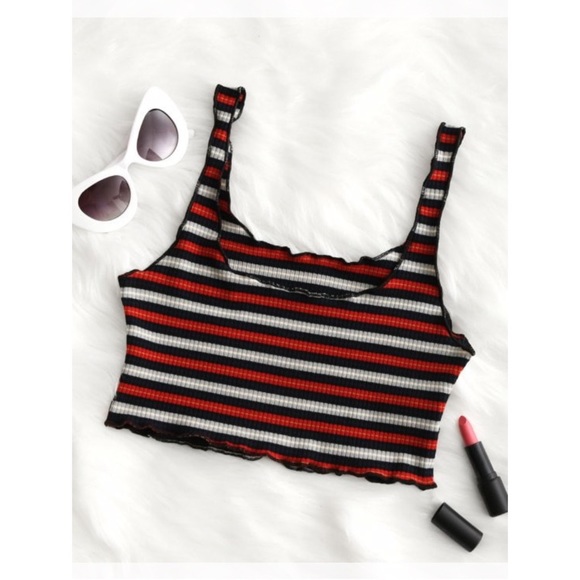 Zaful Tops - Red and Black Ribbed Crop Tank Top